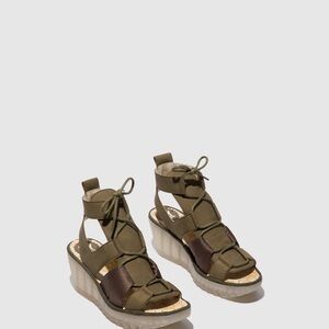 Fly London Gray Wedge Sandals with Adjustable Straps